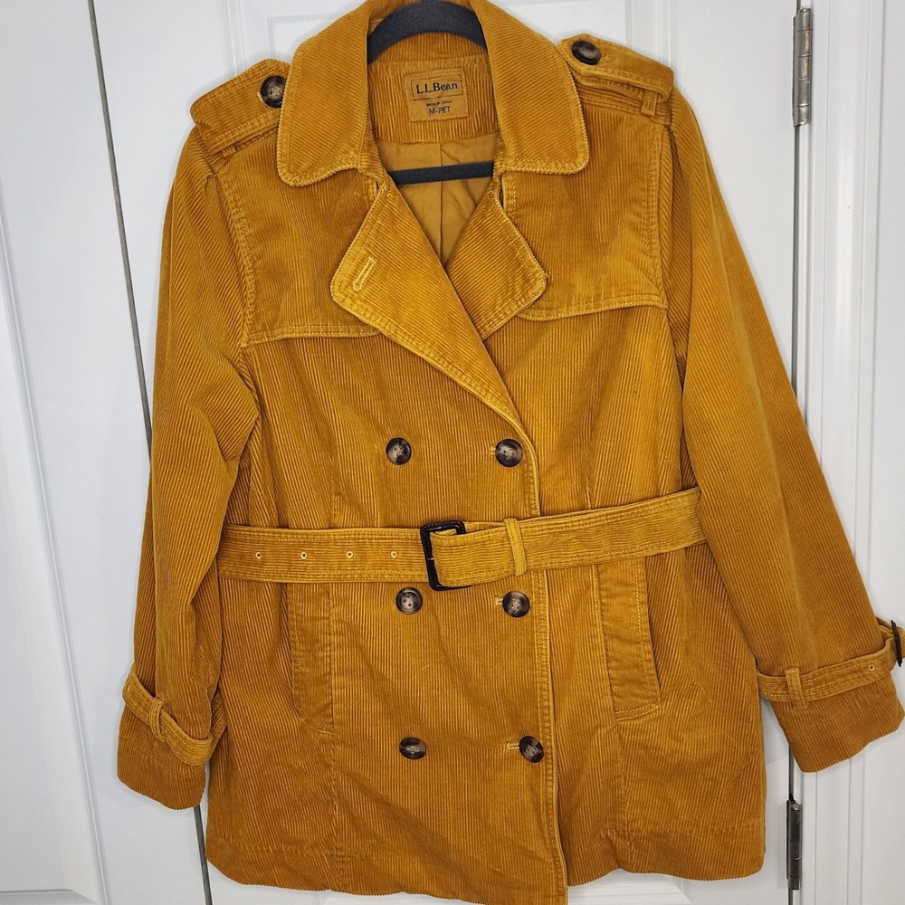 L.L.Bean Corduroy Trench Coat Belted Double Breasted Jacket M-PET